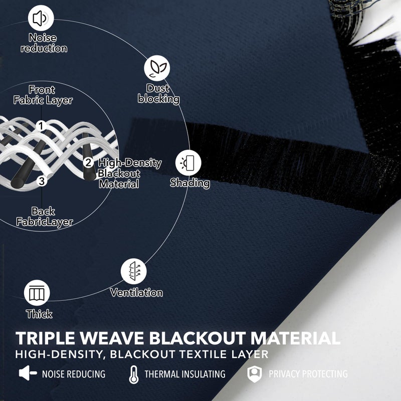 Deconovo Solid Back Tab and Rod Pocket Curtains Blackout Curtains Thermal Insulated Drapes Room Darkening Curtains for Living Room 52Wx84L Inch Navy Blue 2 Panels - Image 3